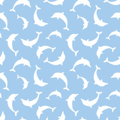 Obraz premium Seamless pattern with dolphins. Vector illustration.
