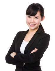 Young businesswoman show with name card