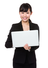 Young businesswoman show with name card