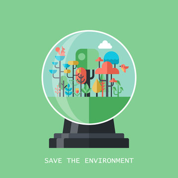 Saving environment concept with flat modern icons