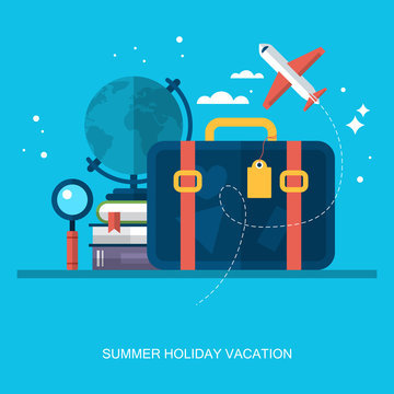 Flat stylish modern icons for booking summer holiday vacation