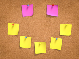 happy face colorful post its on board concept