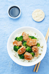 teriyaki chicken and broccoli stir fry with rice