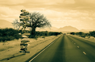 Funny directions signpost