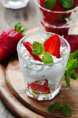 Healthy breakfast with cottage cheese and strawberry