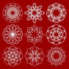 Vintage monoline circle lace patterns in art deco style.