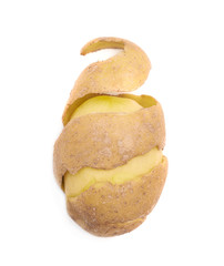 Half peeled potato isolated