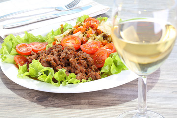 Roasted vegetables and white wine