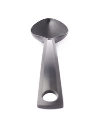 Black plastic kitchen ladle spoon isolated