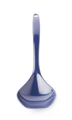 Blue plastic kitchen ladle spoon isolated