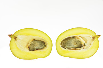 Sliced half of a ripe mango