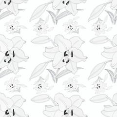 Seamless background of watercolor flowers. Lilies flowers 