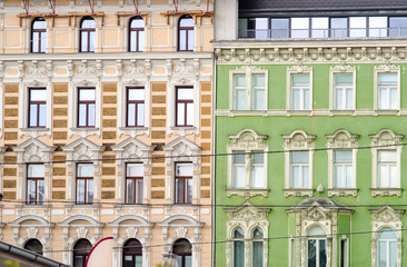 facade of old residential building in vienna, austria