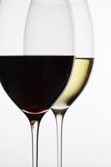 Wineglass with red  and white wine