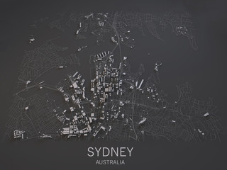 Naklejka premium Mapa Sydney, Australia, widok satelitarny, mapa 3d