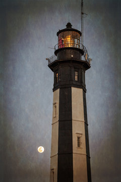Cape Henry Lighthouse with full moon texture background.