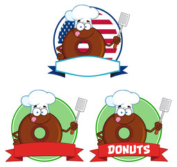 Donut Cartoon Character Circle Label 3. Collection Set 