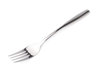 Stainless steel glossy metal fork isolated