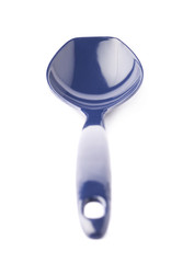 Blue plastic kitchen ladle spoon isolated