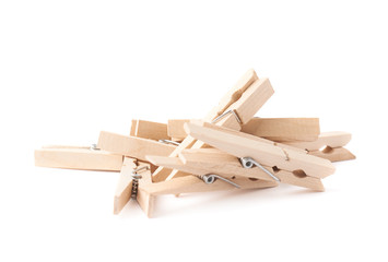 Wooden clothespin composition isolated