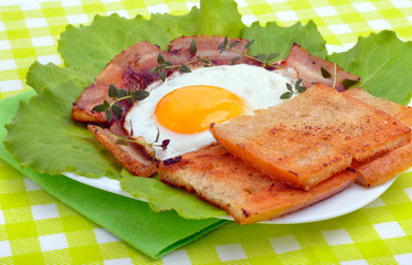 English breakfast -  egg, toast, bacon and vegetables