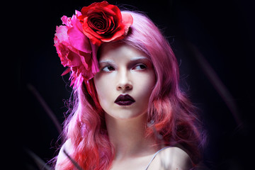 beautiful girl with pink hair,  delightful bright image