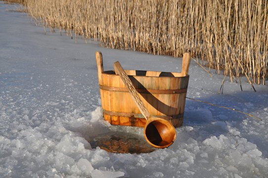 Accessories For Russian Bath Near Ice Hole