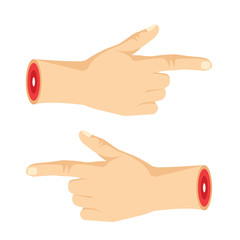 Two severed pointing hands with pointing fingers - obrazy, fototapety, plakaty