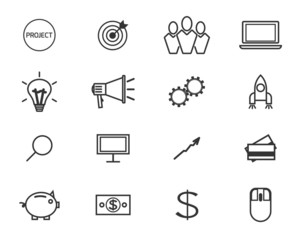 Flat line icons and logo set of crowdfunding service, investing