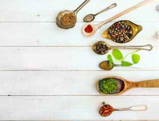 spoons with herbs and spices 