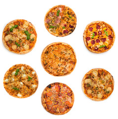 collage different kinds of pizzas