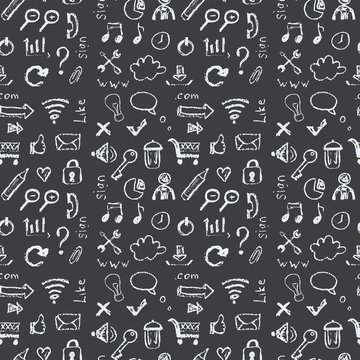 Seamless pattern  Web icons painted on a black background