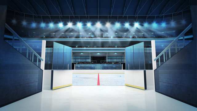 hockey stadium with open doors leading to ice