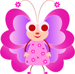 Pink Butterfly with Pink Floral Dress Illustration