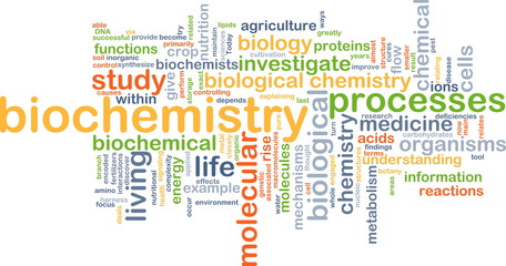 biochemistry wordcloud concept illustration - obrazy, fototapety, plakaty