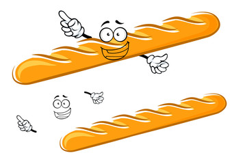 Happy cartoon baguette character with waving hands