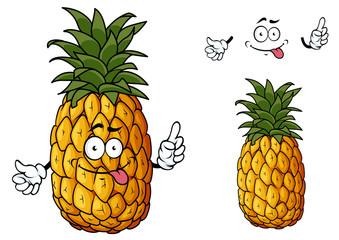 Happy cartoon pineapple fruit waving a hand