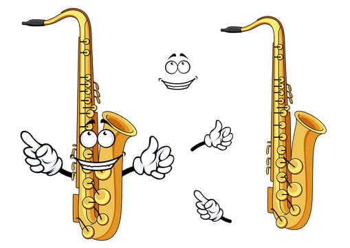 Happy cartoon saxophone instrument character