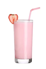 Papier Peint photo Milk-shake milk-shakes saveur fraise crème glacée isolé sur blanc backgro