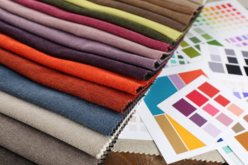 Scraps of colored tissue with palette close up