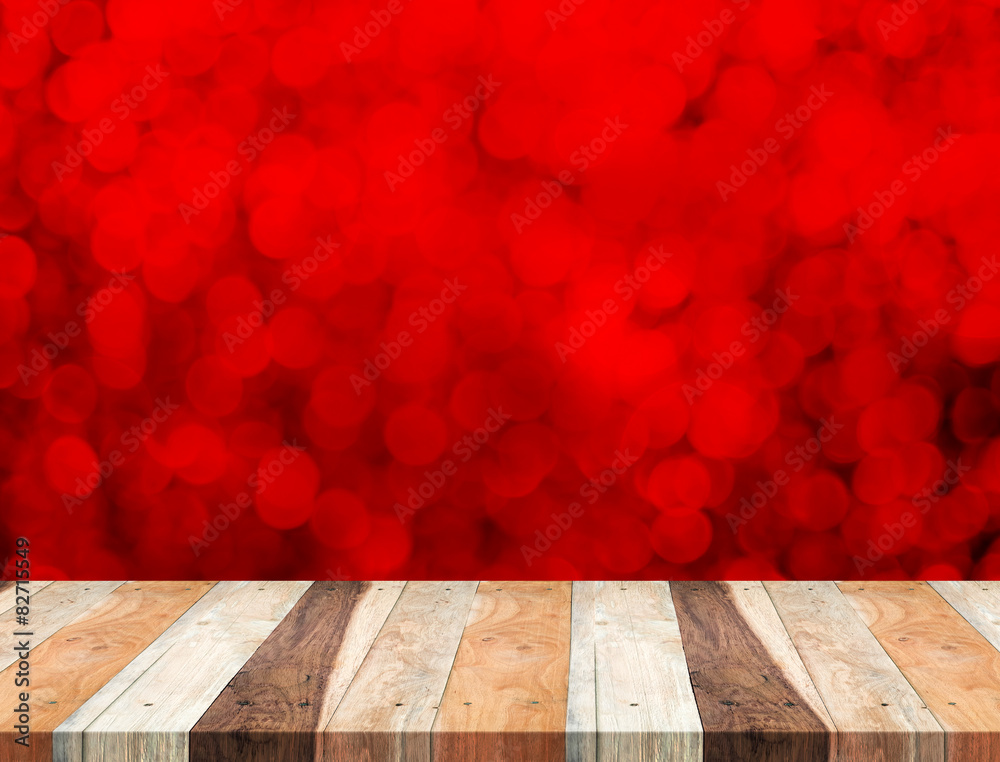 Poster Empty perspective table with sparkling bokeh wall,Template mock