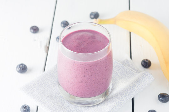 homemade banana and blueberry  smoothie