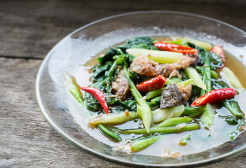 Stir fried kaled with sun dried salted fish