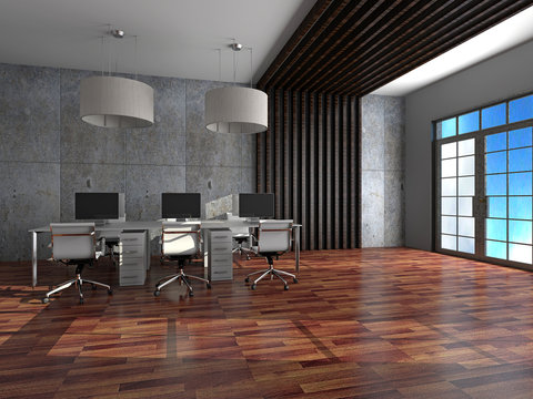 Office interior 3D rendering