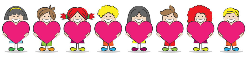 Strichmännchen Kinder mit Herzen Liebe Vektor Zeichnung