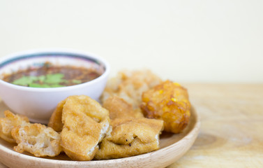 Tofu fried and crispy fried corn ball ,Vegetarian food, selection focus point