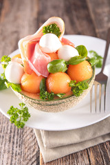 salad with melon,prosciutto and mozzarella