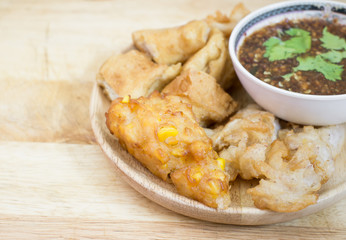 Crispy fried corn ball and fried taro,Vegetarian food, selection
