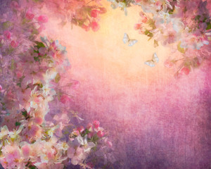Fototapeta na wymiar Cherry Blossoms Illustration on Canvas