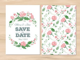 Vector wedding invitation with watercolor flowers and typographi